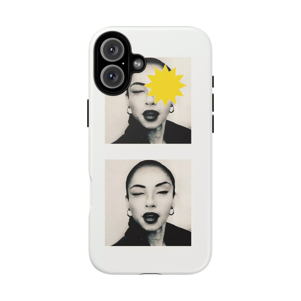 SADE Phone Case — Retro Black & White Portrait with Yellow Sunburst