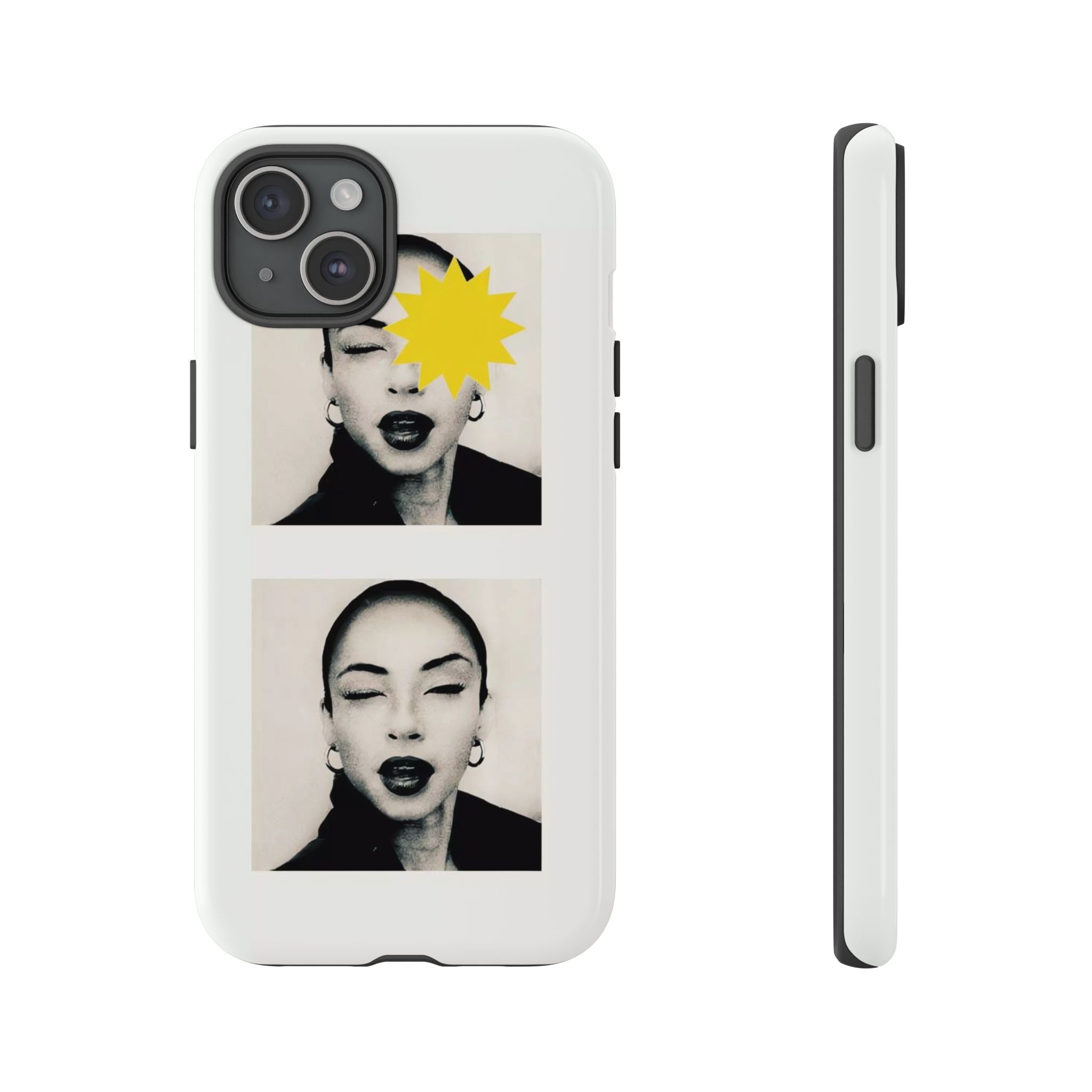 SADE Phone Case — Retro Black & White Portrait with Yellow Sunburst