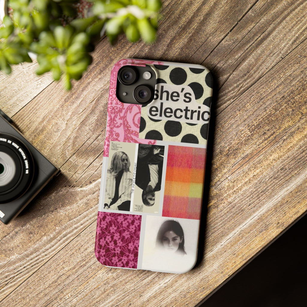 Slim Phone Case — 'she's electric' Retro Collage Floral & Photo Design