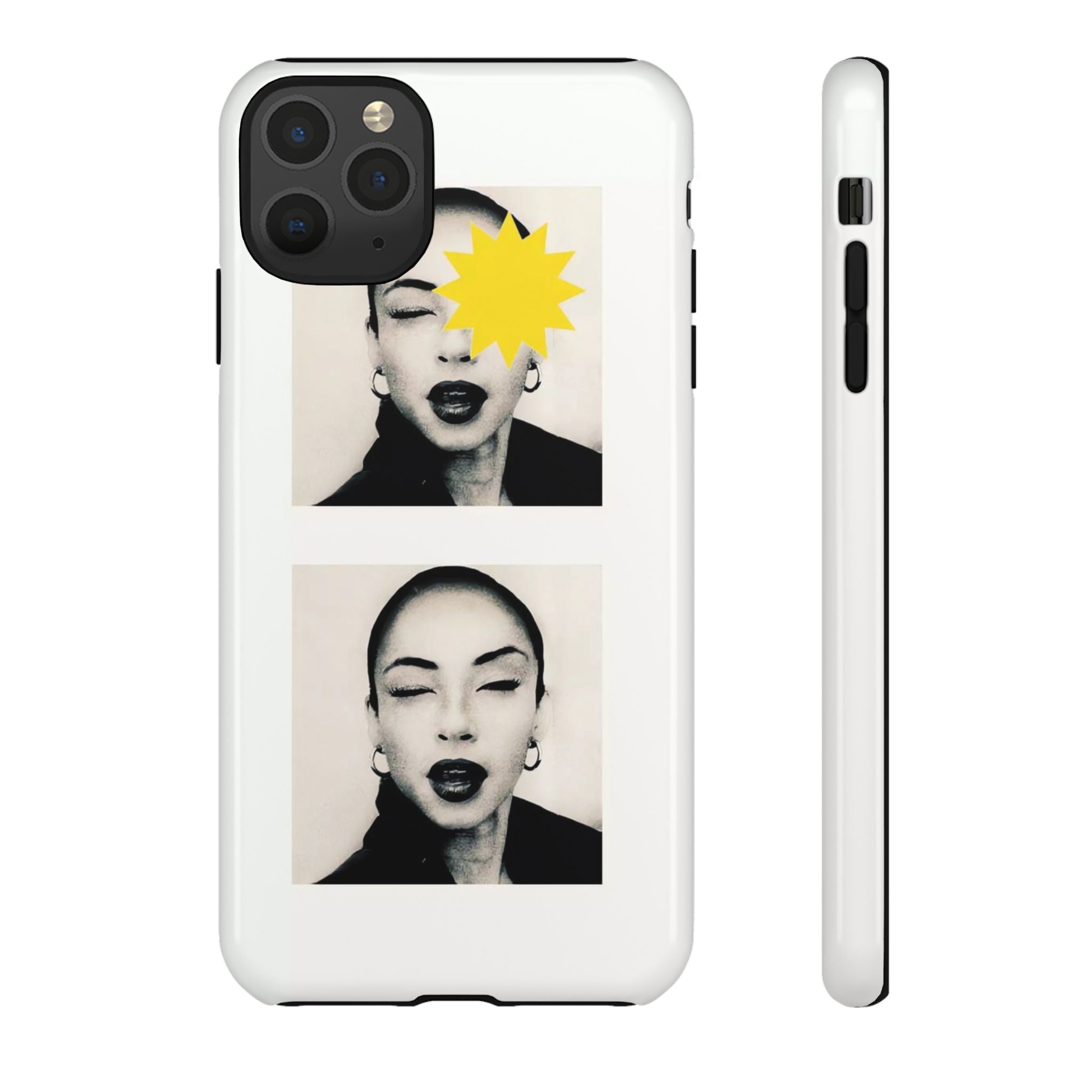 SADE Phone Case — Retro Black & White Portrait with Yellow Sunburst