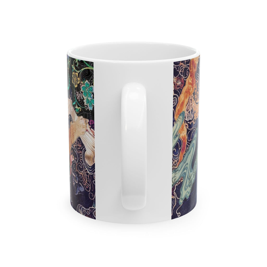 Wild Garden Tiger Ceramic Mug — Floral Jungle Art Coffee Cup (11oz/15oz)
