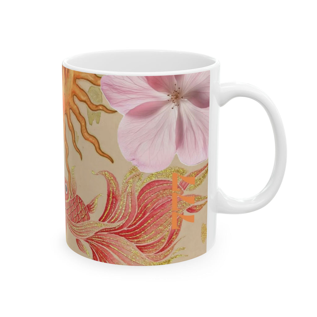 Sun & Koi Ceramic Mug — Botanical Boho Floral Coffee Cup (11oz/15oz)