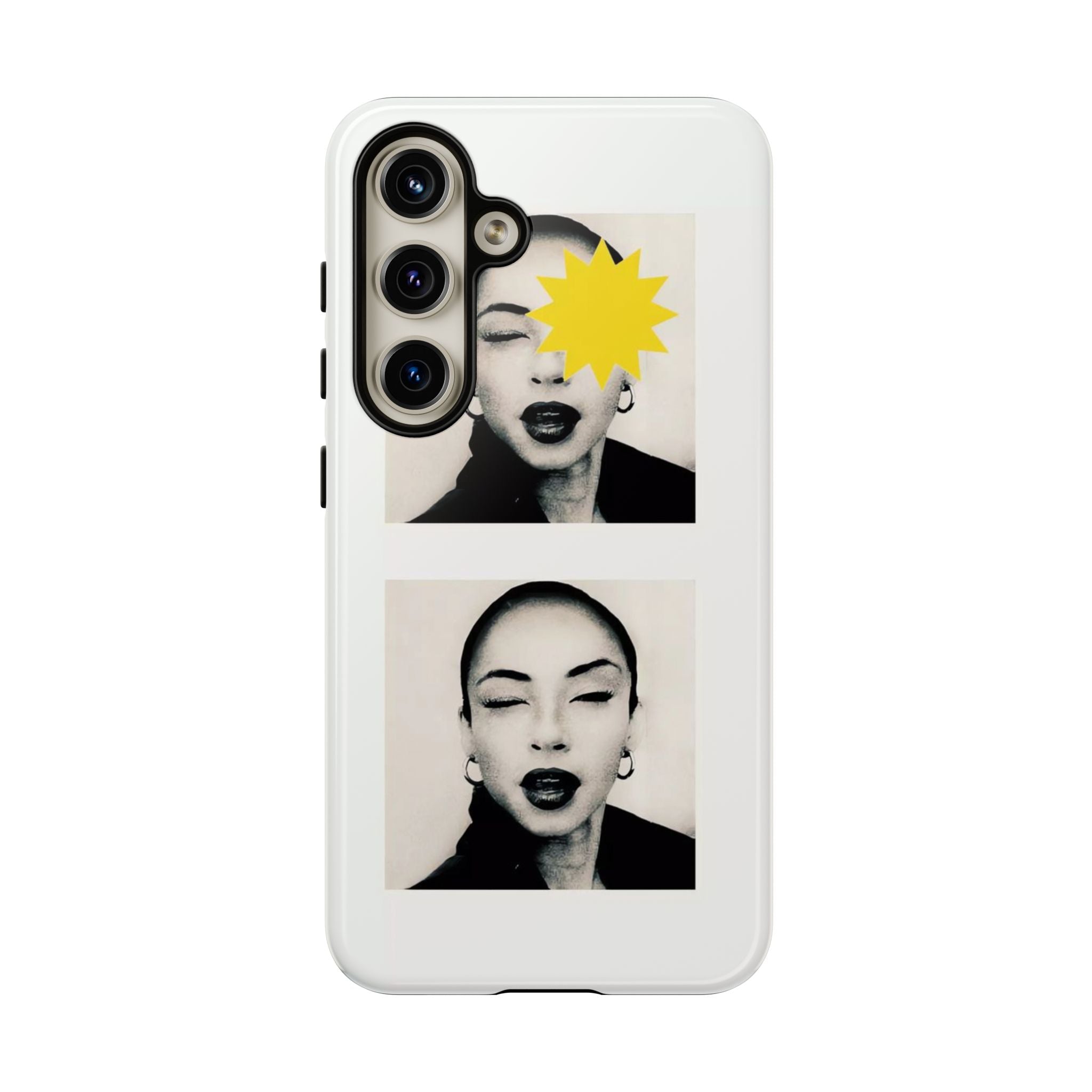 SADE Phone Case — Retro Black & White Portrait with Yellow Sunburst