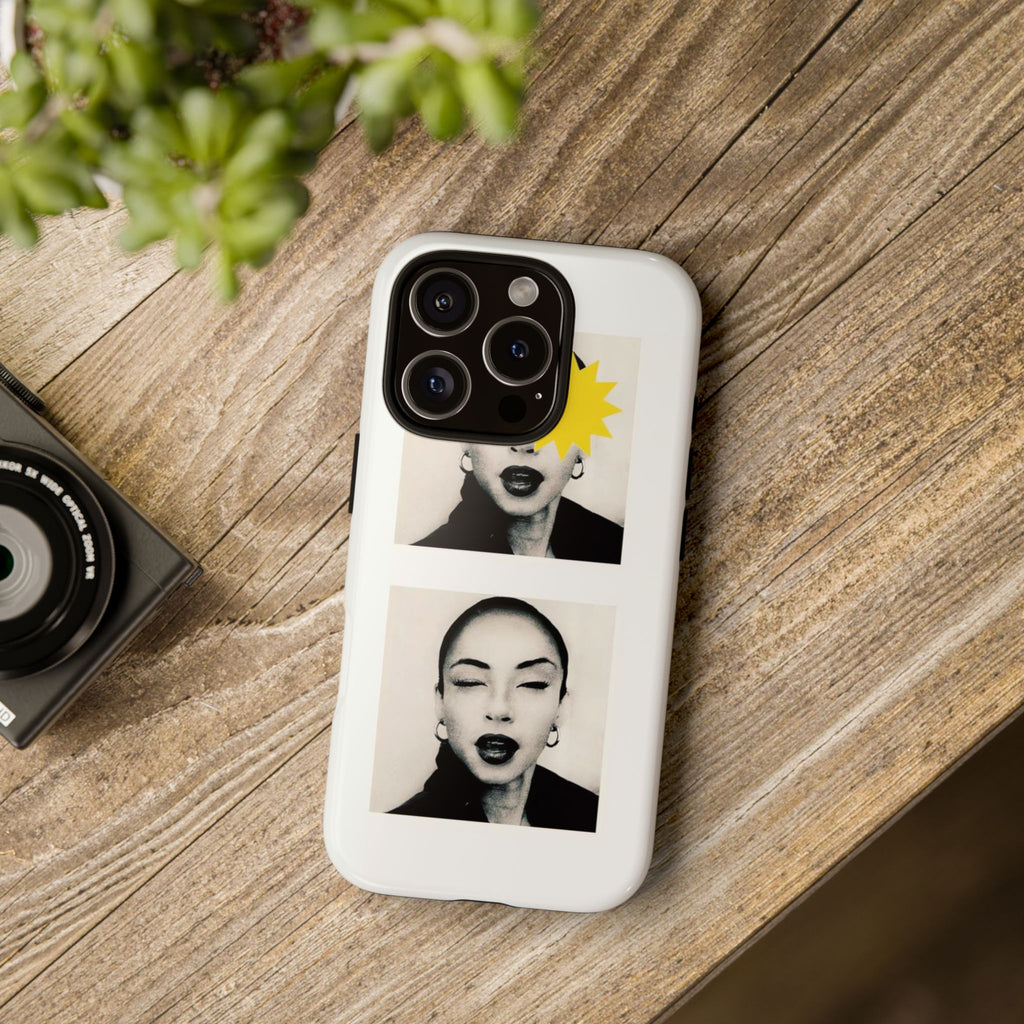 SADE Phone Case — Retro Black & White Portrait with Yellow Sunburst