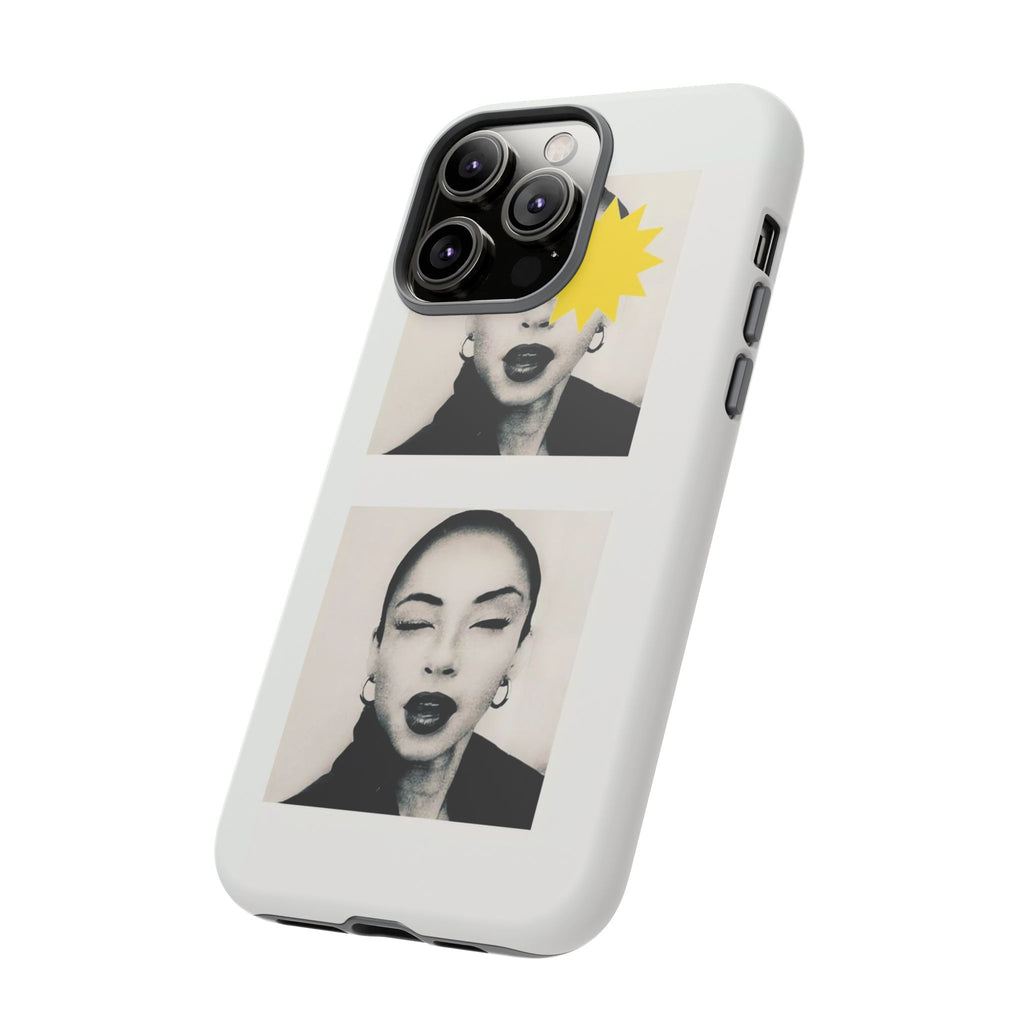 SADE Phone Case — Retro Black & White Portrait with Yellow Sunburst