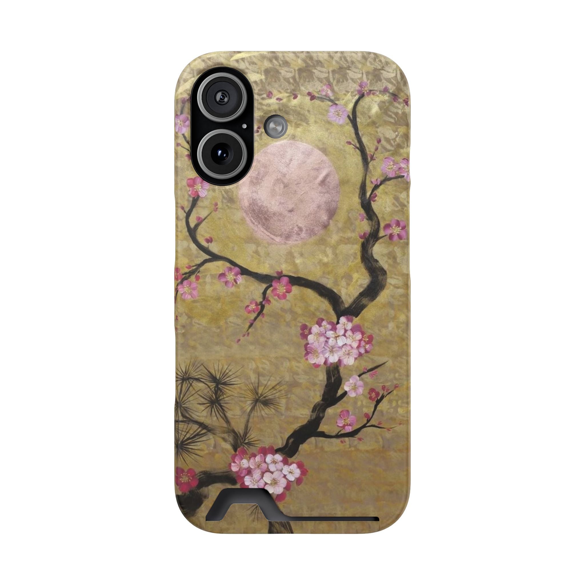 Floral Vase Card-Holder Phone Case — Yellow Vintage Bloom Design