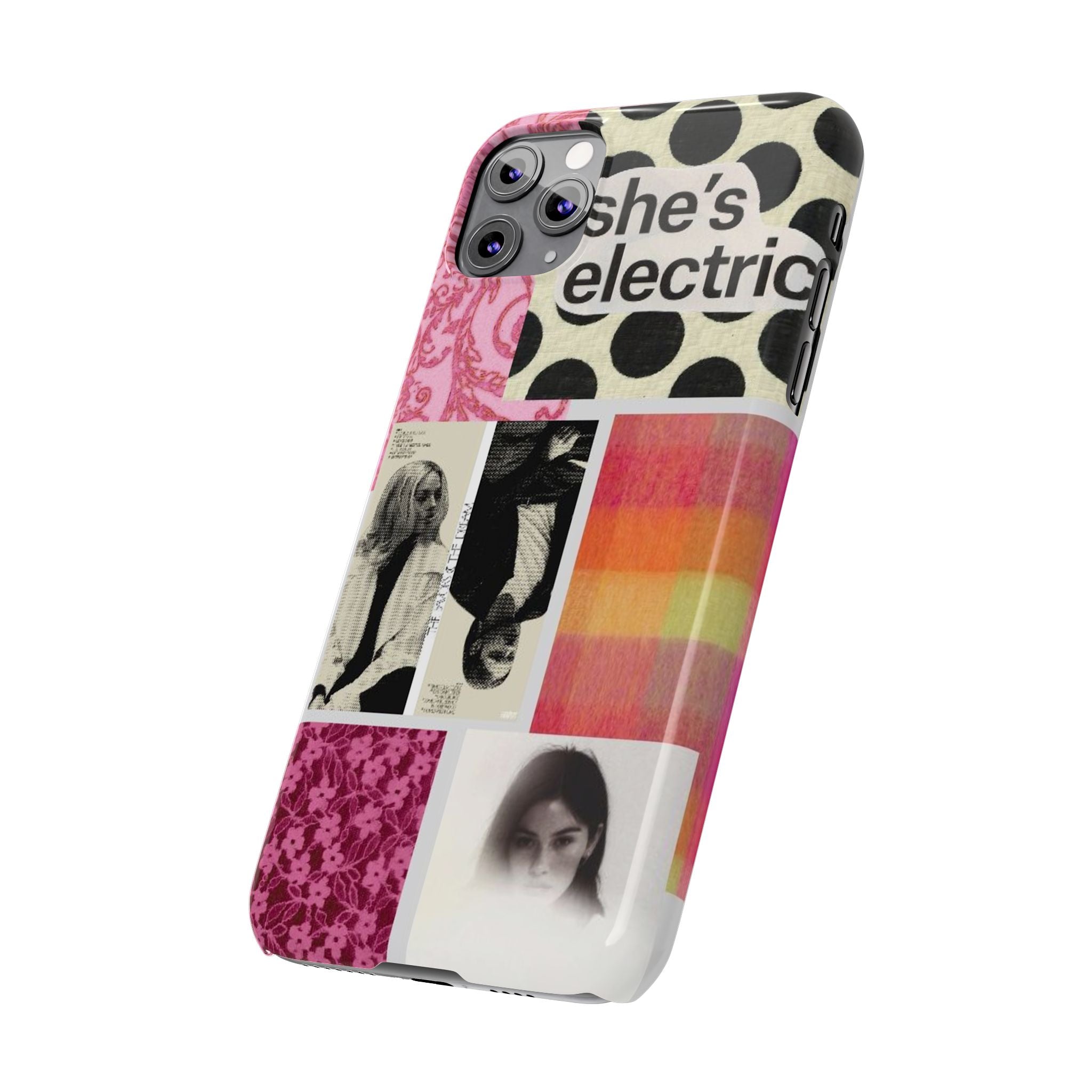 Slim Phone Case — 'she's electric' Retro Collage Floral & Photo Design