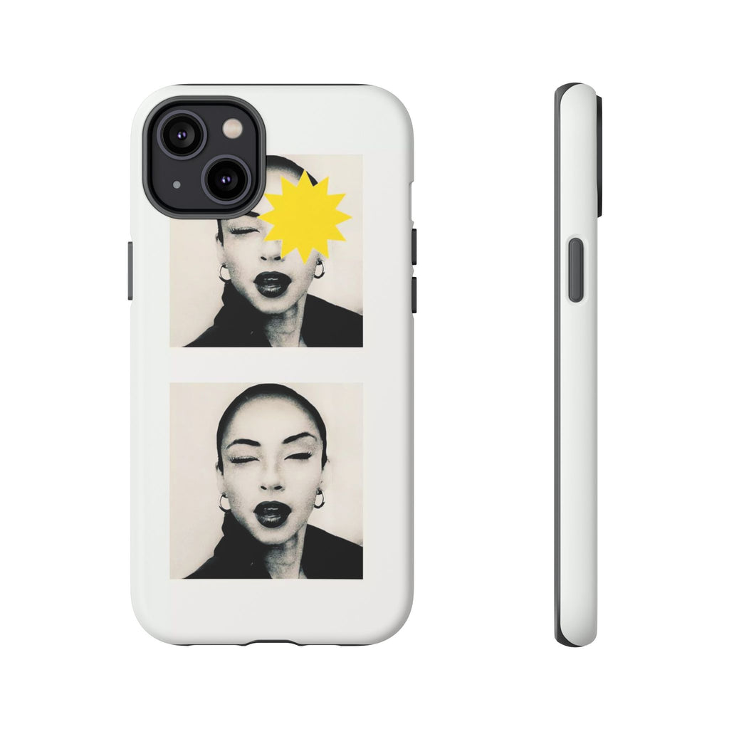 SADE Phone Case — Retro Black & White Portrait with Yellow Sunburst
