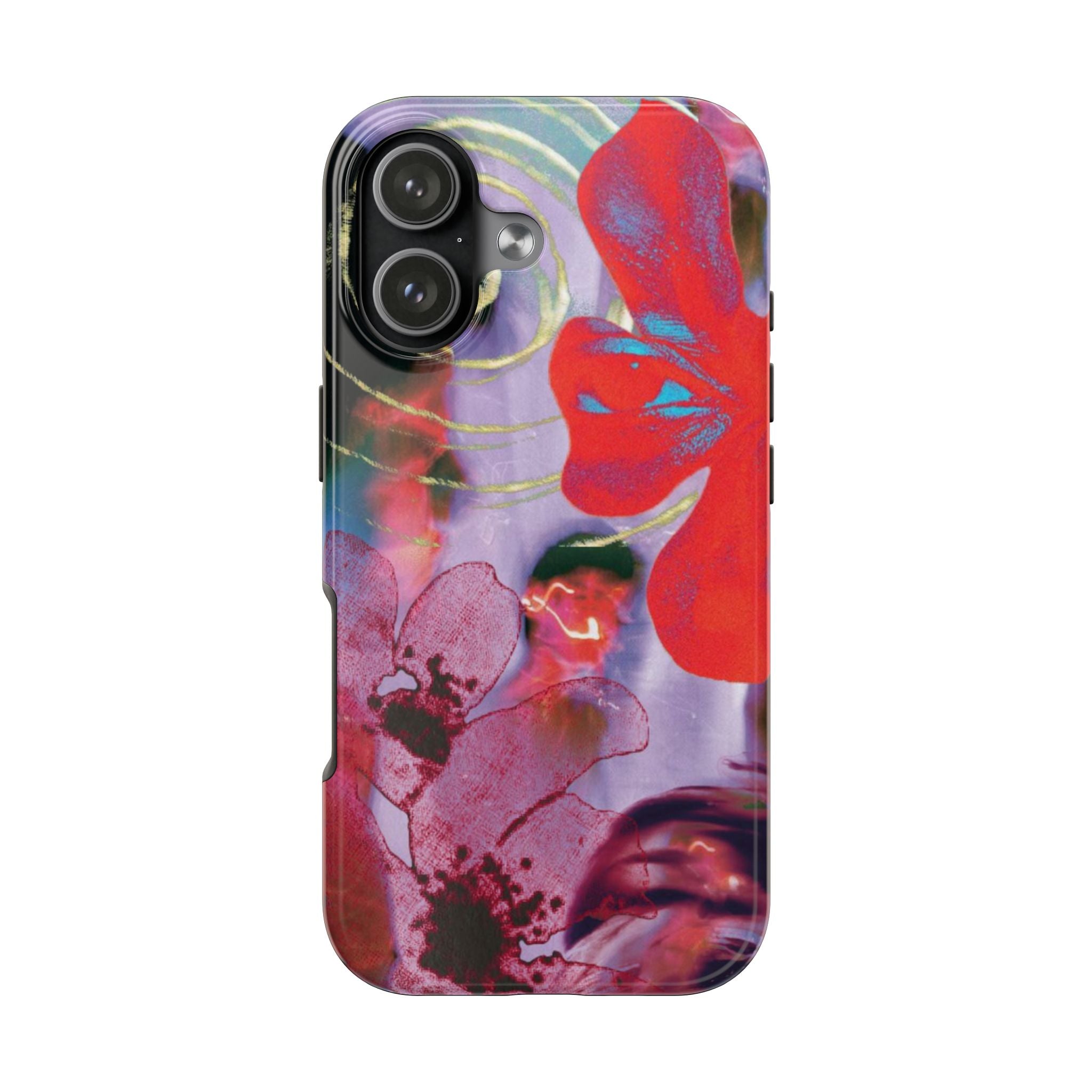 Floral Abstract Tough Phone Case — Bold Red & Pink Bloom Protective Cover