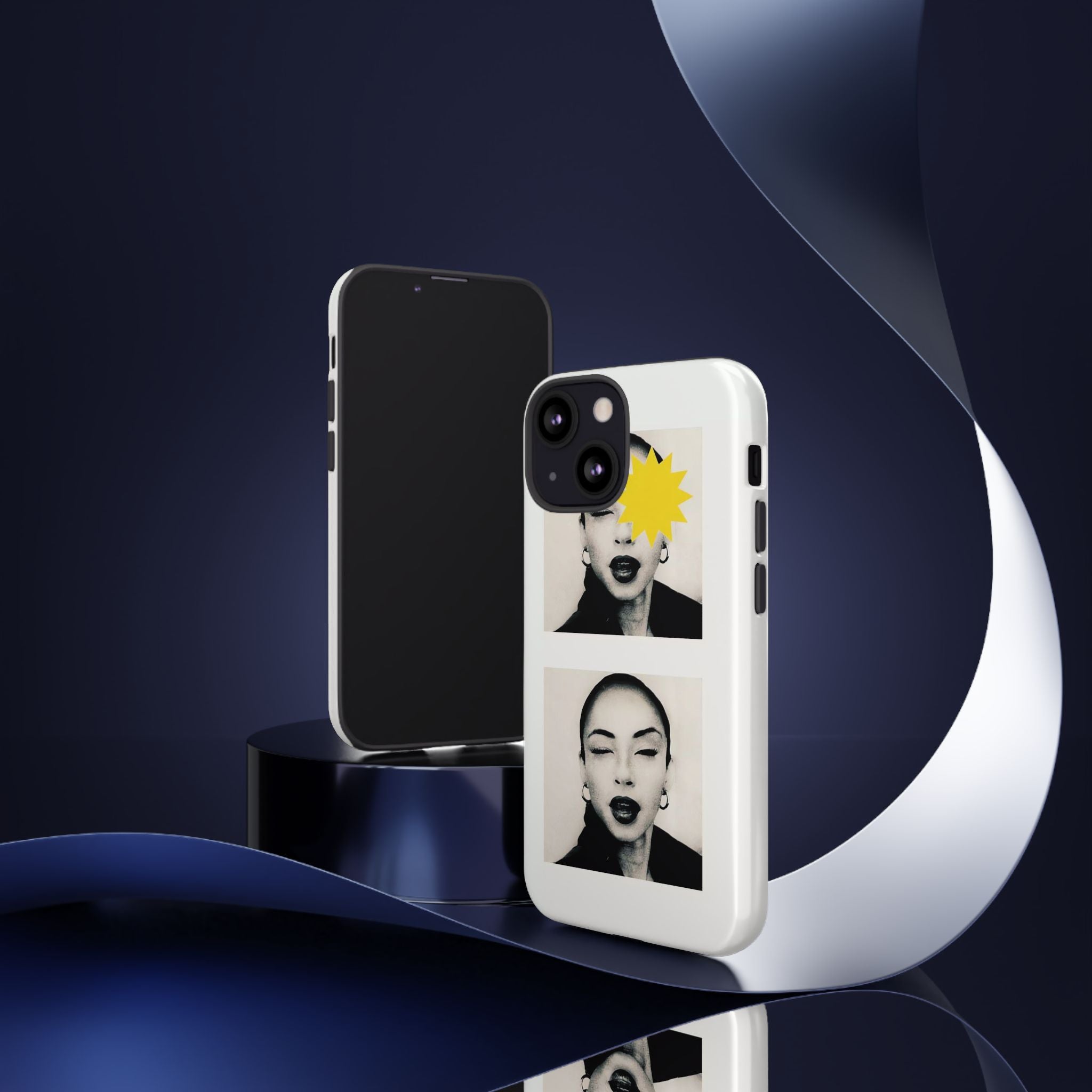 SADE Phone Case — Retro Black & White Portrait with Yellow Sunburst