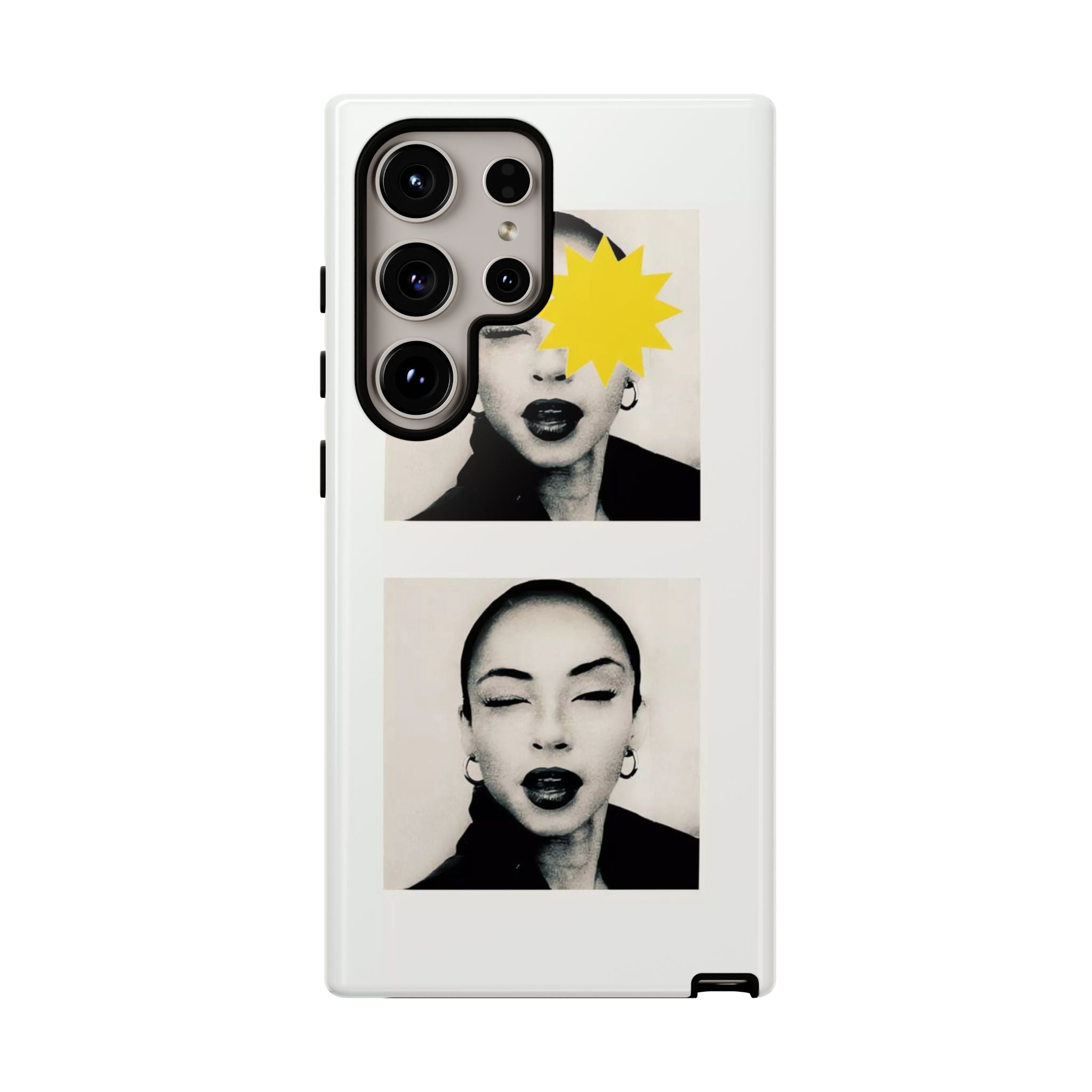 SADE Phone Case — Retro Black & White Portrait with Yellow Sunburst