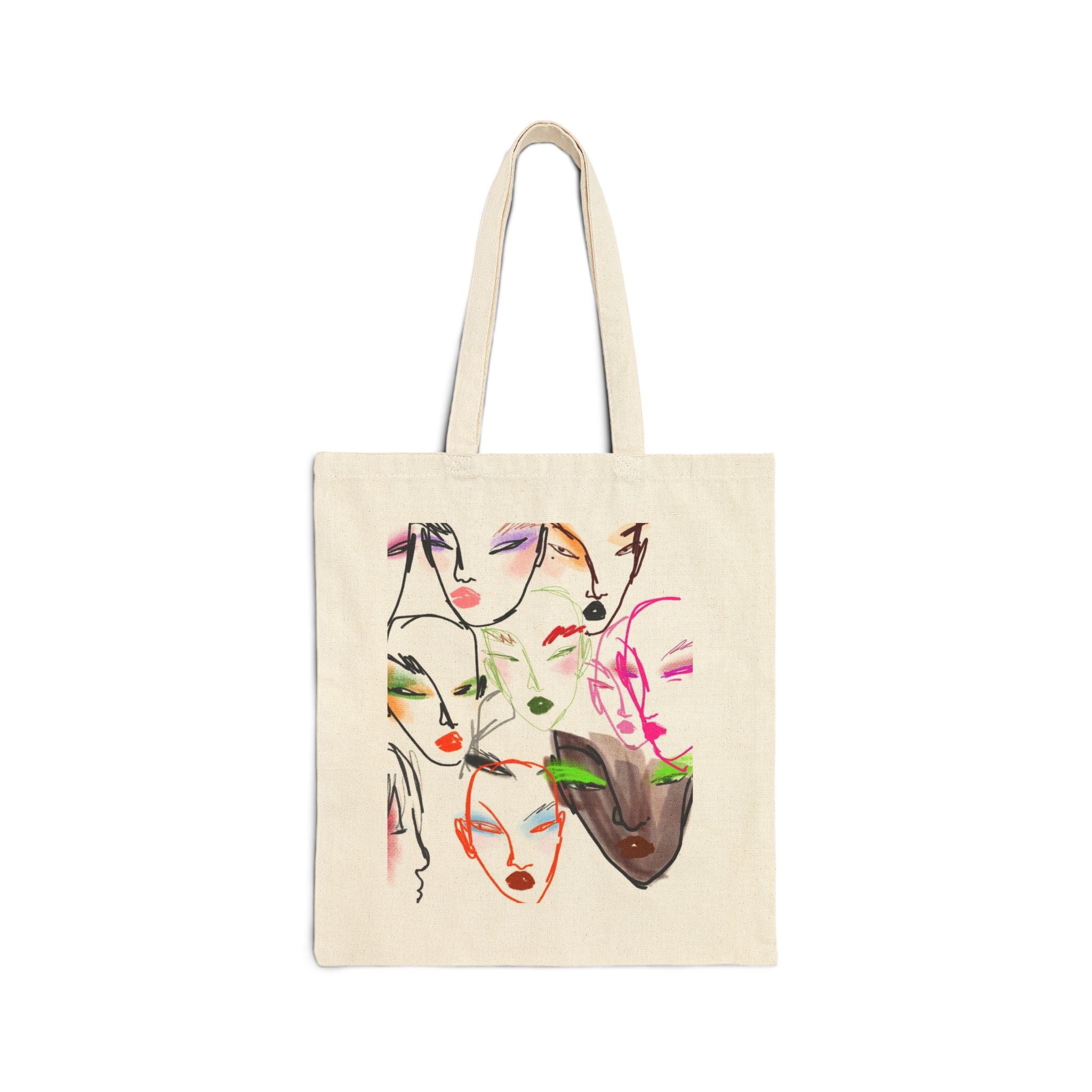 Abstract Faces Canvas Tote Bag — Colorful Watercolor Portrait Shopper