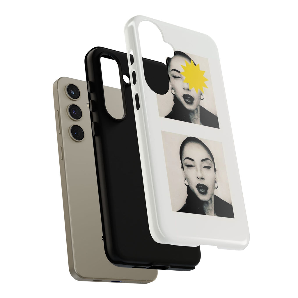 SADE Phone Case — Retro Black & White Portrait with Yellow Sunburst