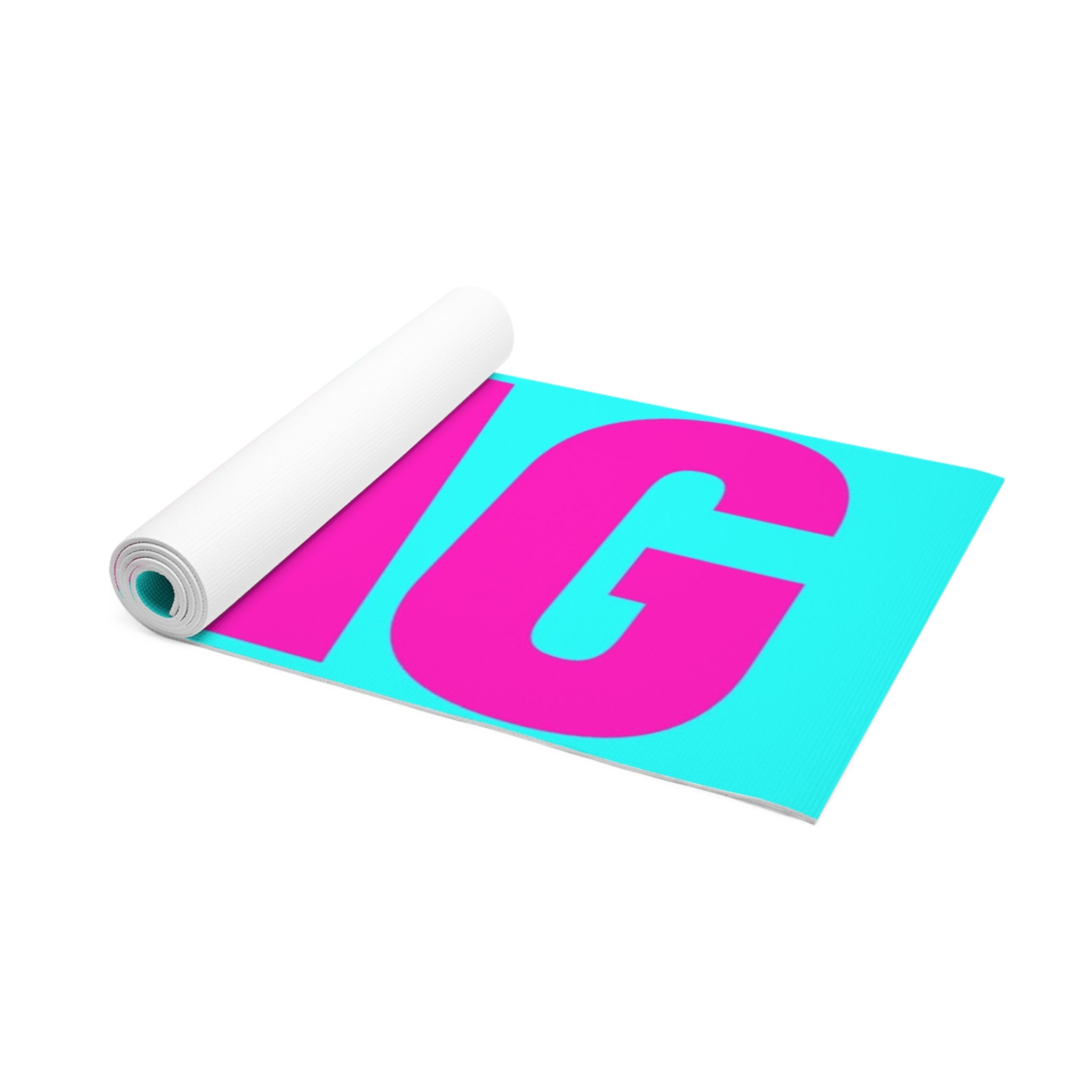 Yoga Mat - "SWAG" Bold Pink Text on Aqua Foam