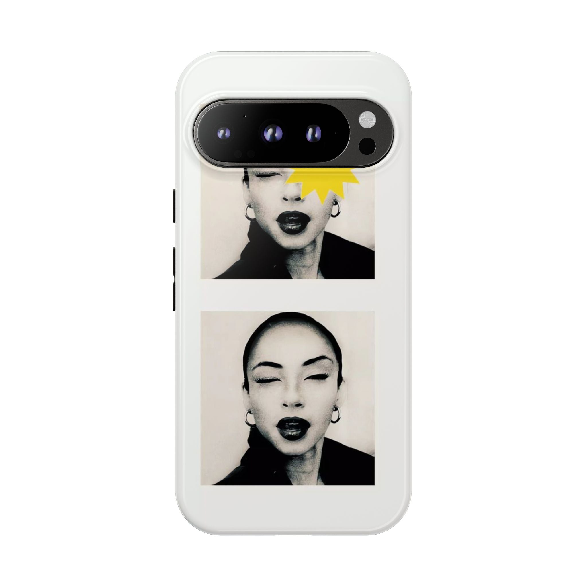 SADE Phone Case — Retro Black & White Portrait with Yellow Sunburst