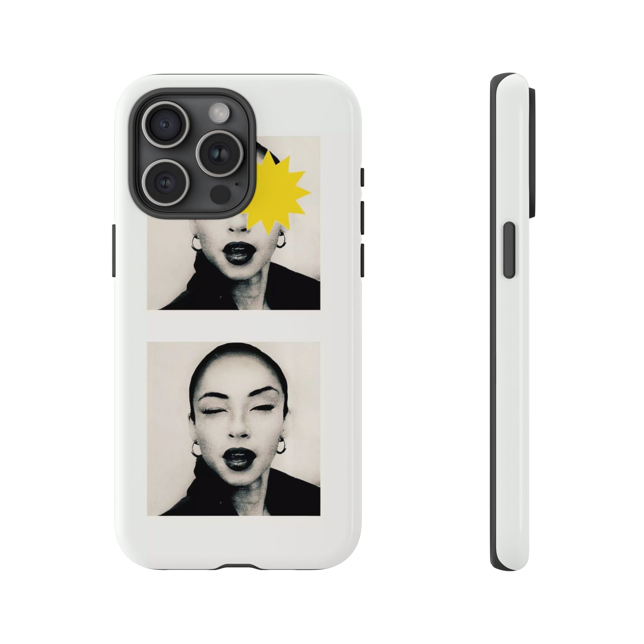 SADE Phone Case — Retro Black & White Portrait with Yellow Sunburst