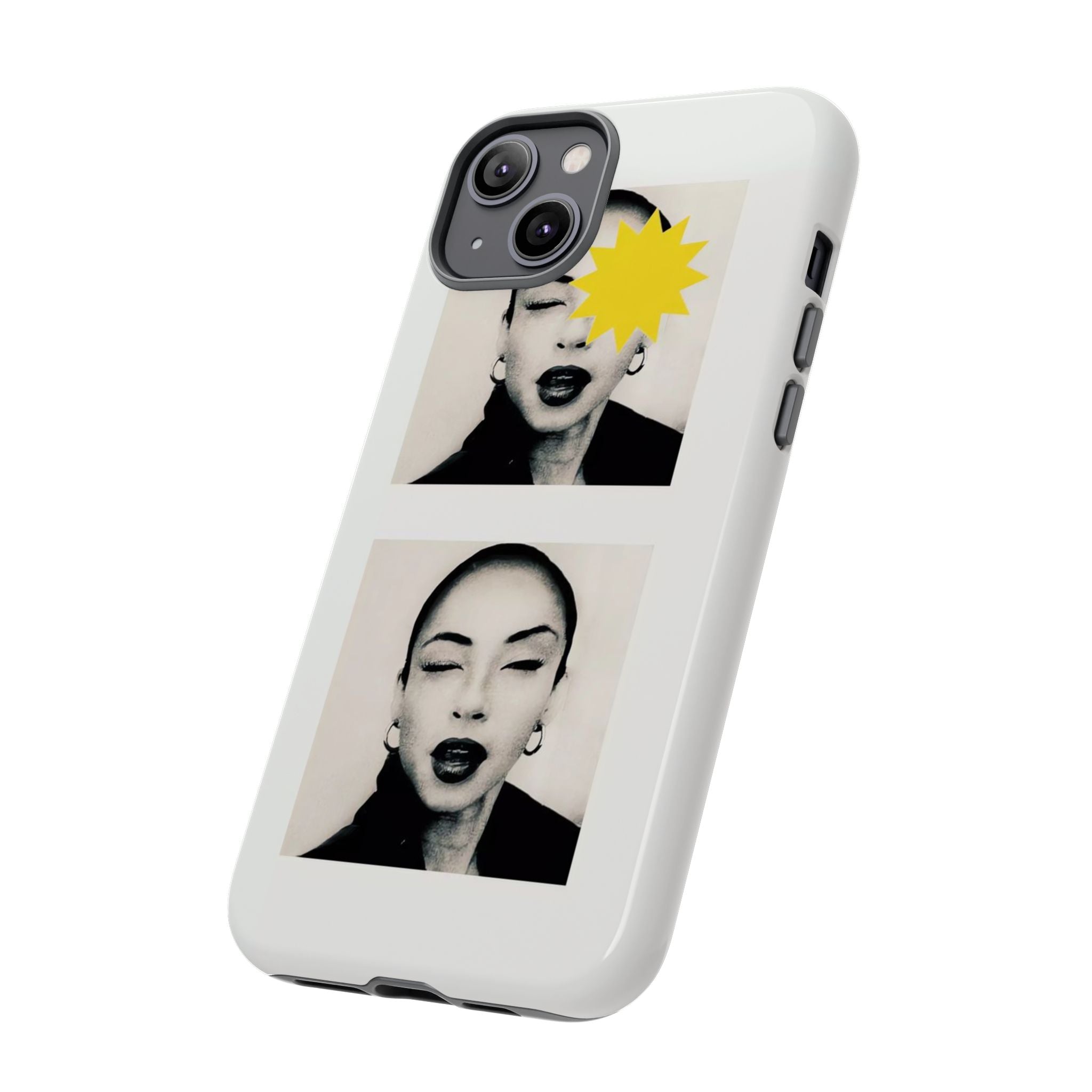 SADE Phone Case — Retro Black & White Portrait with Yellow Sunburst