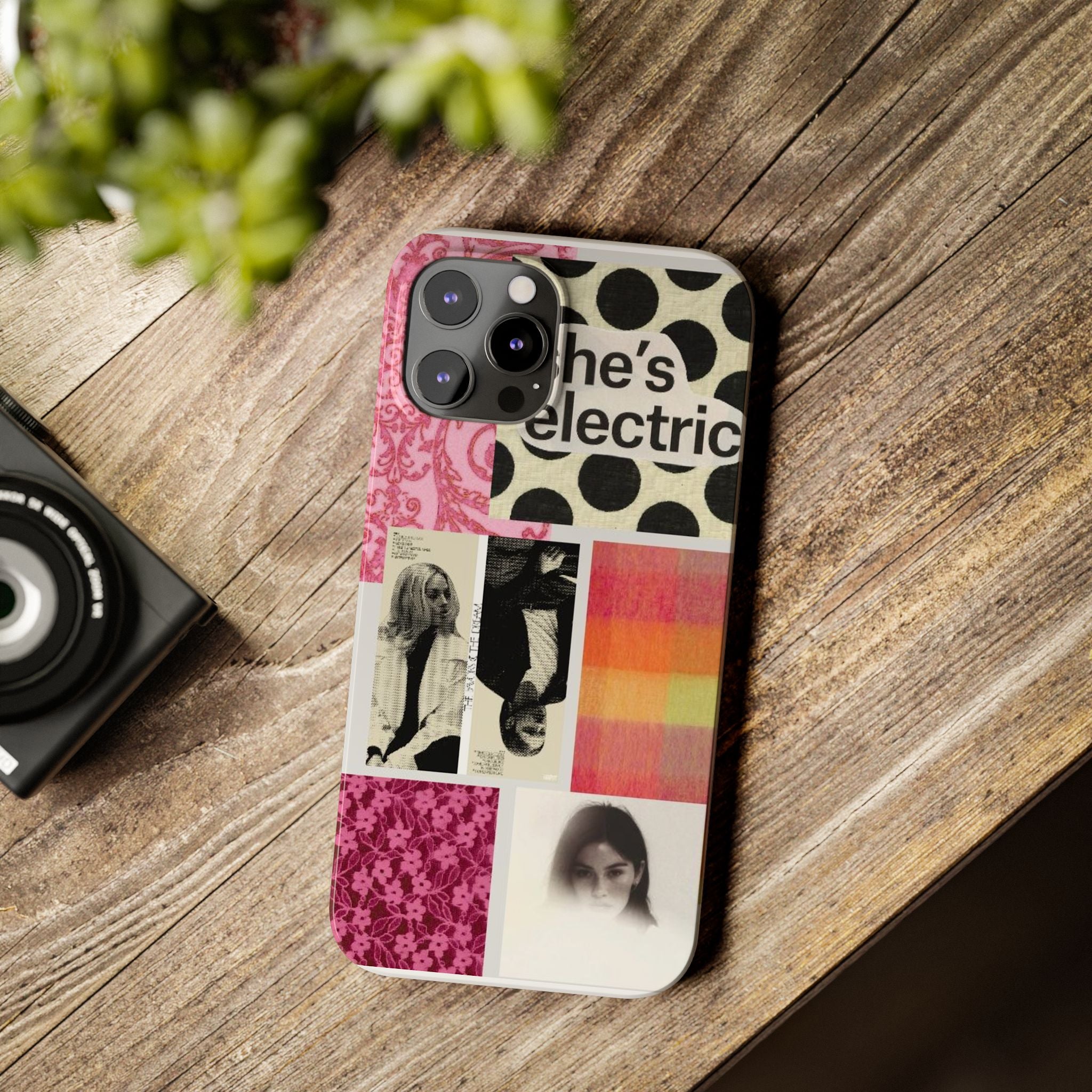 Slim Phone Case — 'she's electric' Retro Collage Floral & Photo Design