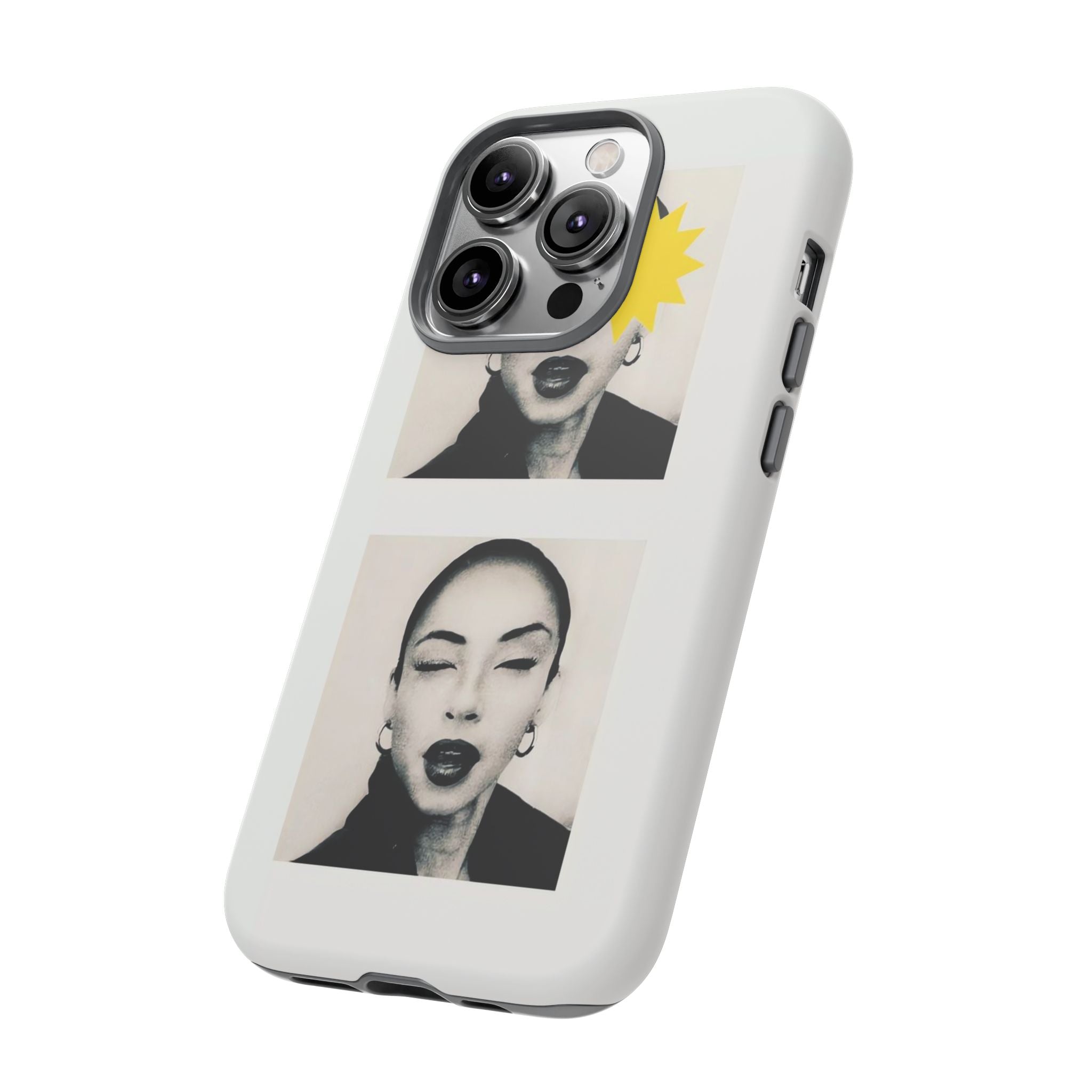 SADE Phone Case — Retro Black & White Portrait with Yellow Sunburst
