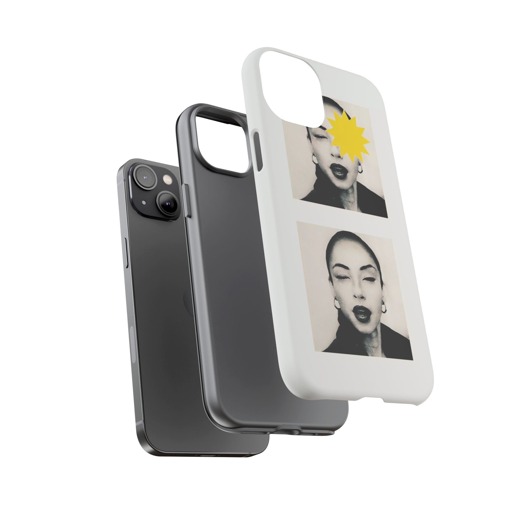 SADE Phone Case — Retro Black & White Portrait with Yellow Sunburst