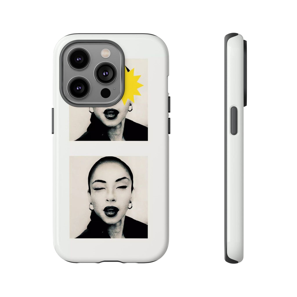 SADE Phone Case — Retro Black & White Portrait with Yellow Sunburst