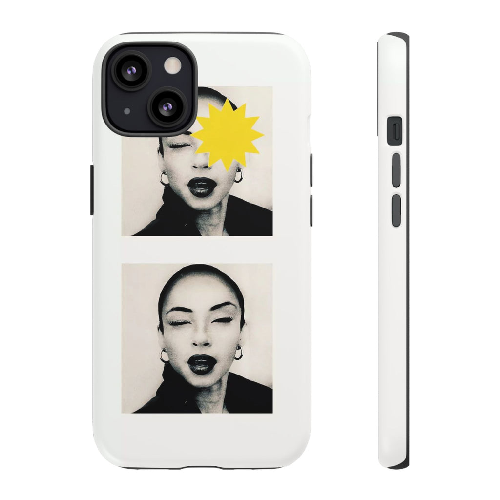 SADE Phone Case — Retro Black & White Portrait with Yellow Sunburst