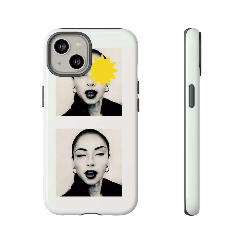 SADE Phone Case — Retro Black & White Portrait with Yellow Sunburst