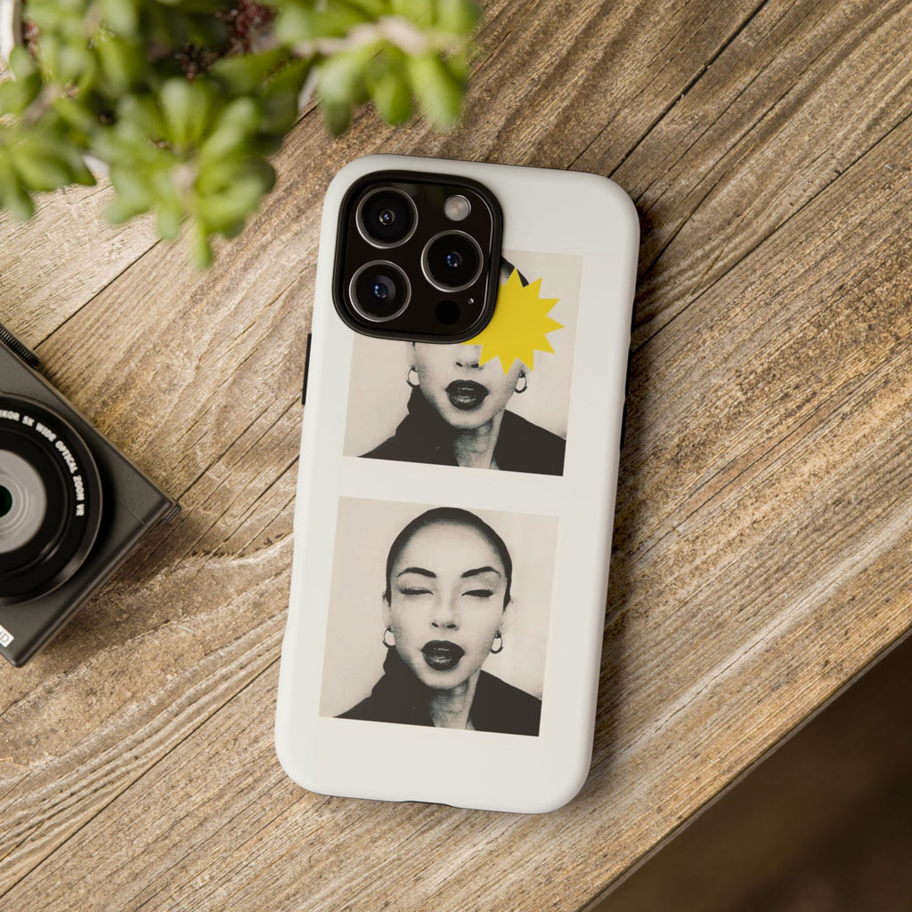 SADE Phone Case — Retro Black & White Portrait with Yellow Sunburst