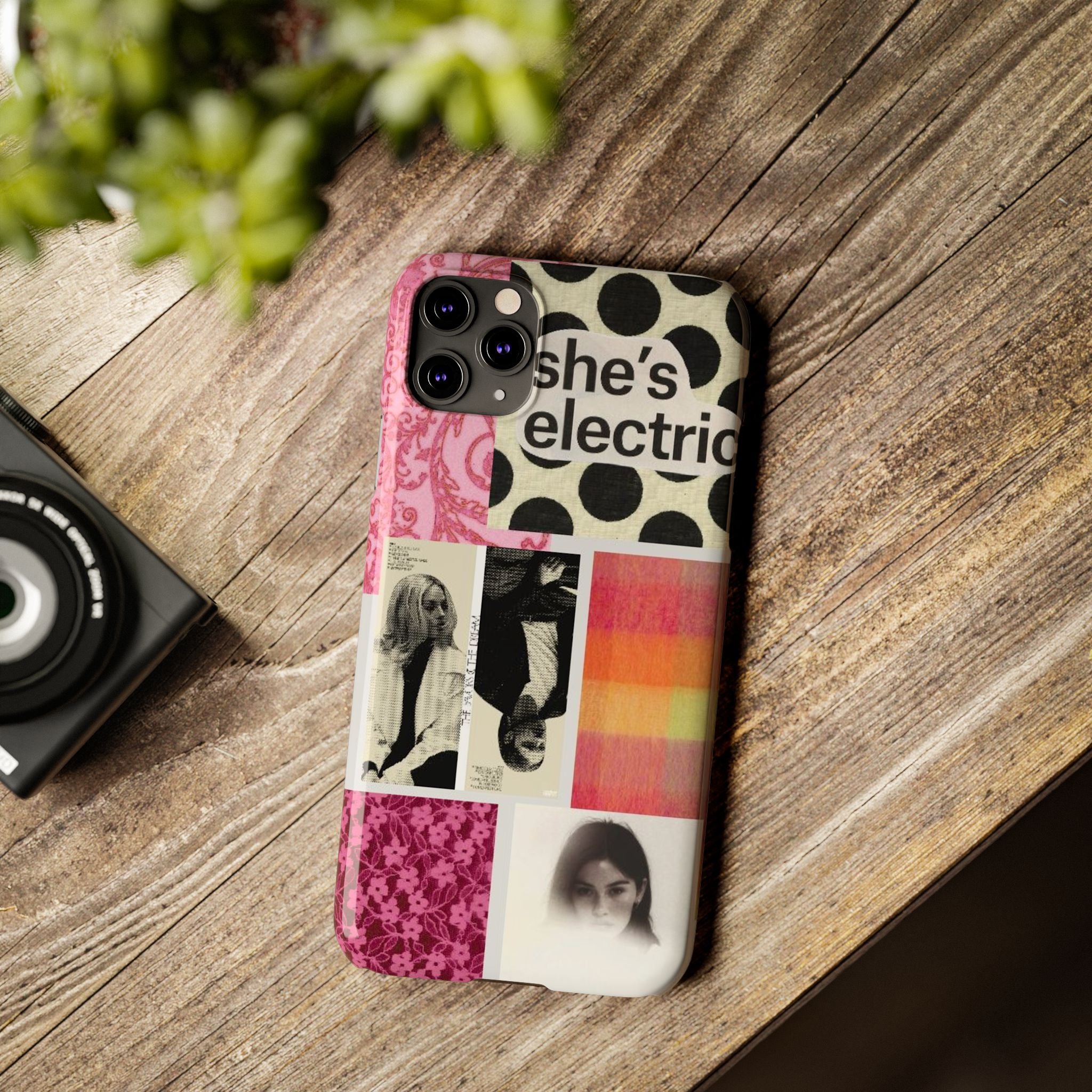 Slim Phone Case — 'she's electric' Retro Collage Floral & Photo Design