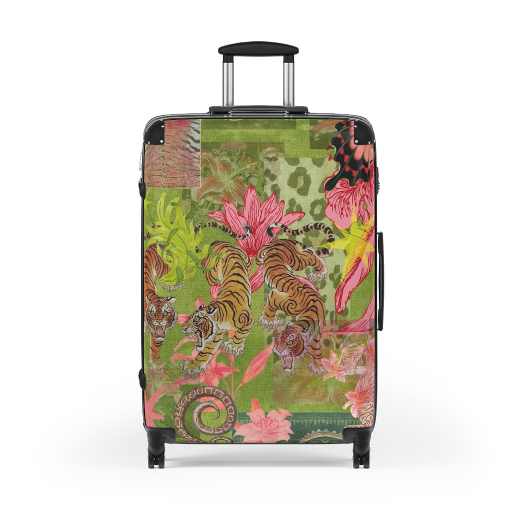Floral Tiger Print Suitcase — Vibrant Botanical Luggage for Travel