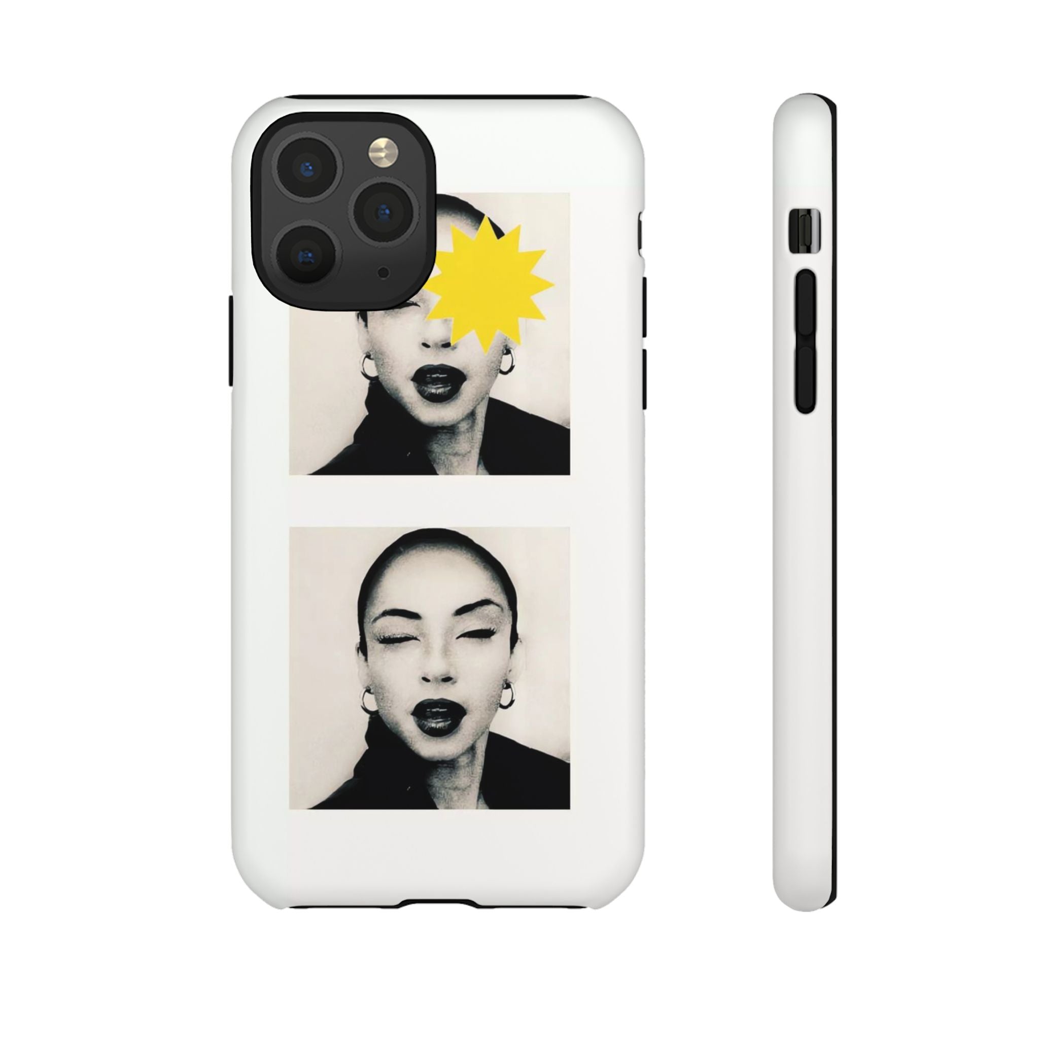 SADE Phone Case — Retro Black & White Portrait with Yellow Sunburst