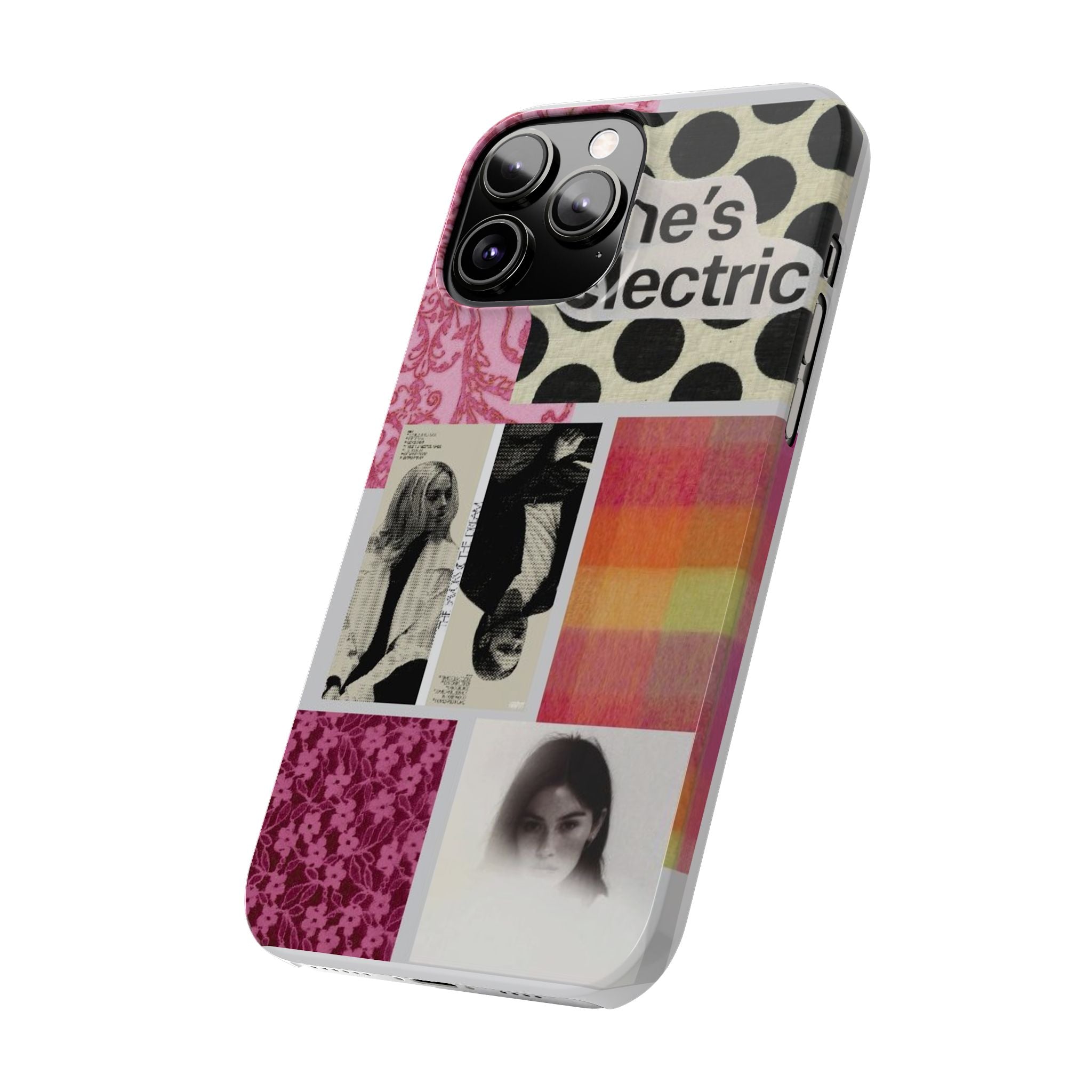 Slim Phone Case — 'she's electric' Retro Collage Floral & Photo Design