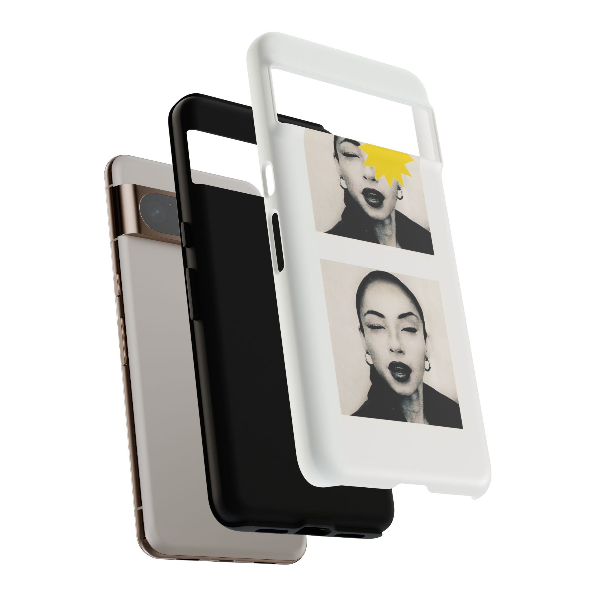 SADE Phone Case — Retro Black & White Portrait with Yellow Sunburst
