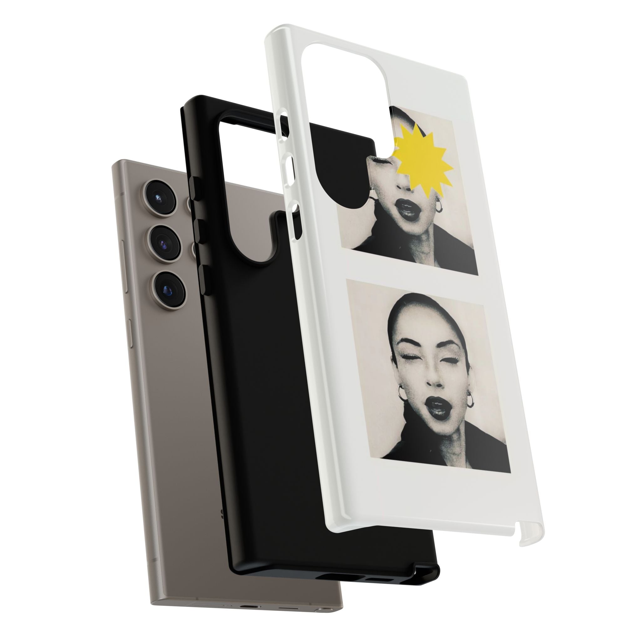 SADE Phone Case — Retro Black & White Portrait with Yellow Sunburst