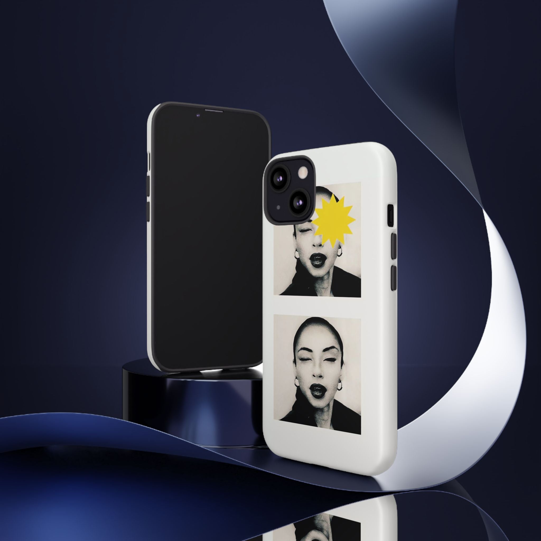 SADE Phone Case — Retro Black & White Portrait with Yellow Sunburst