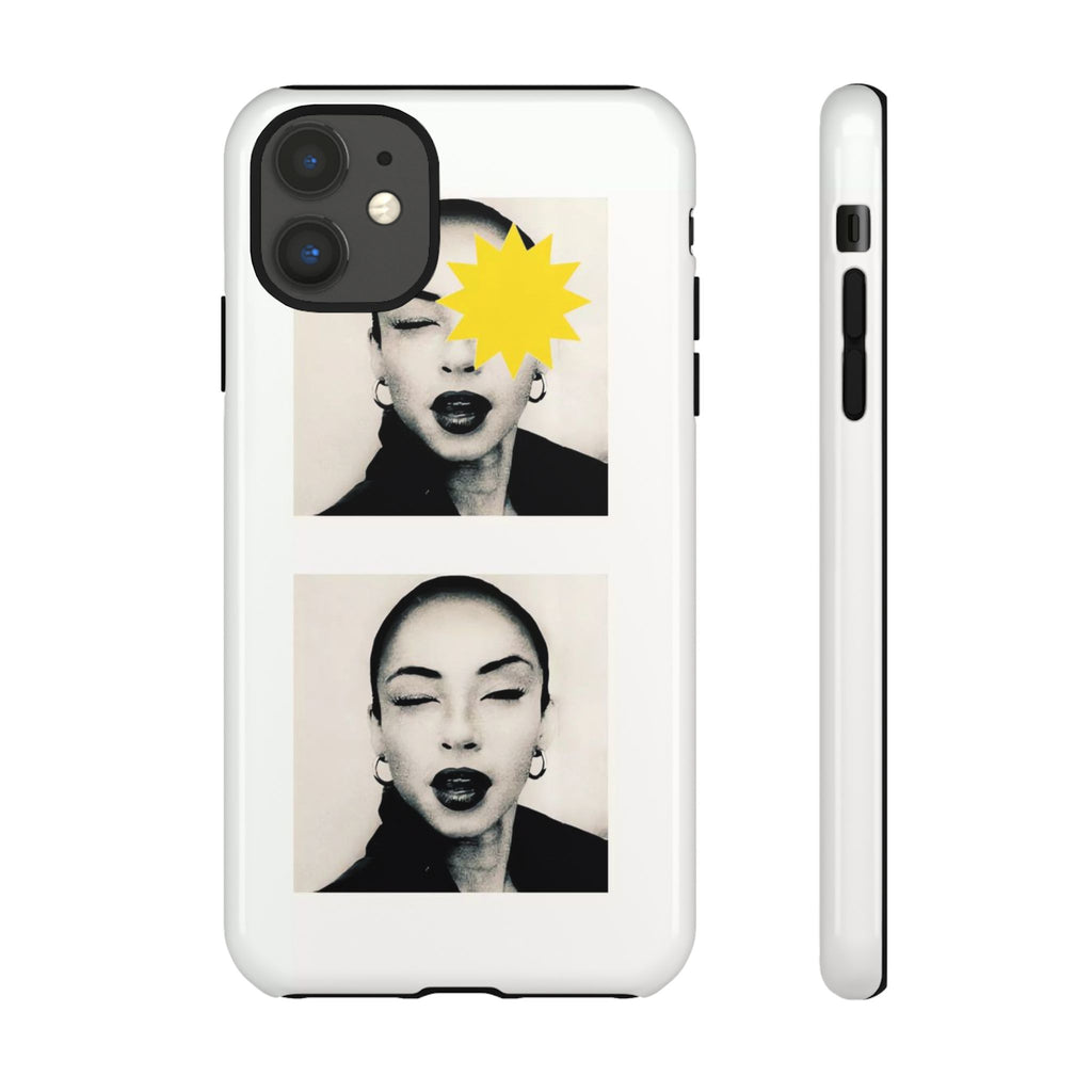 SADE Phone Case — Retro Black & White Portrait with Yellow Sunburst
