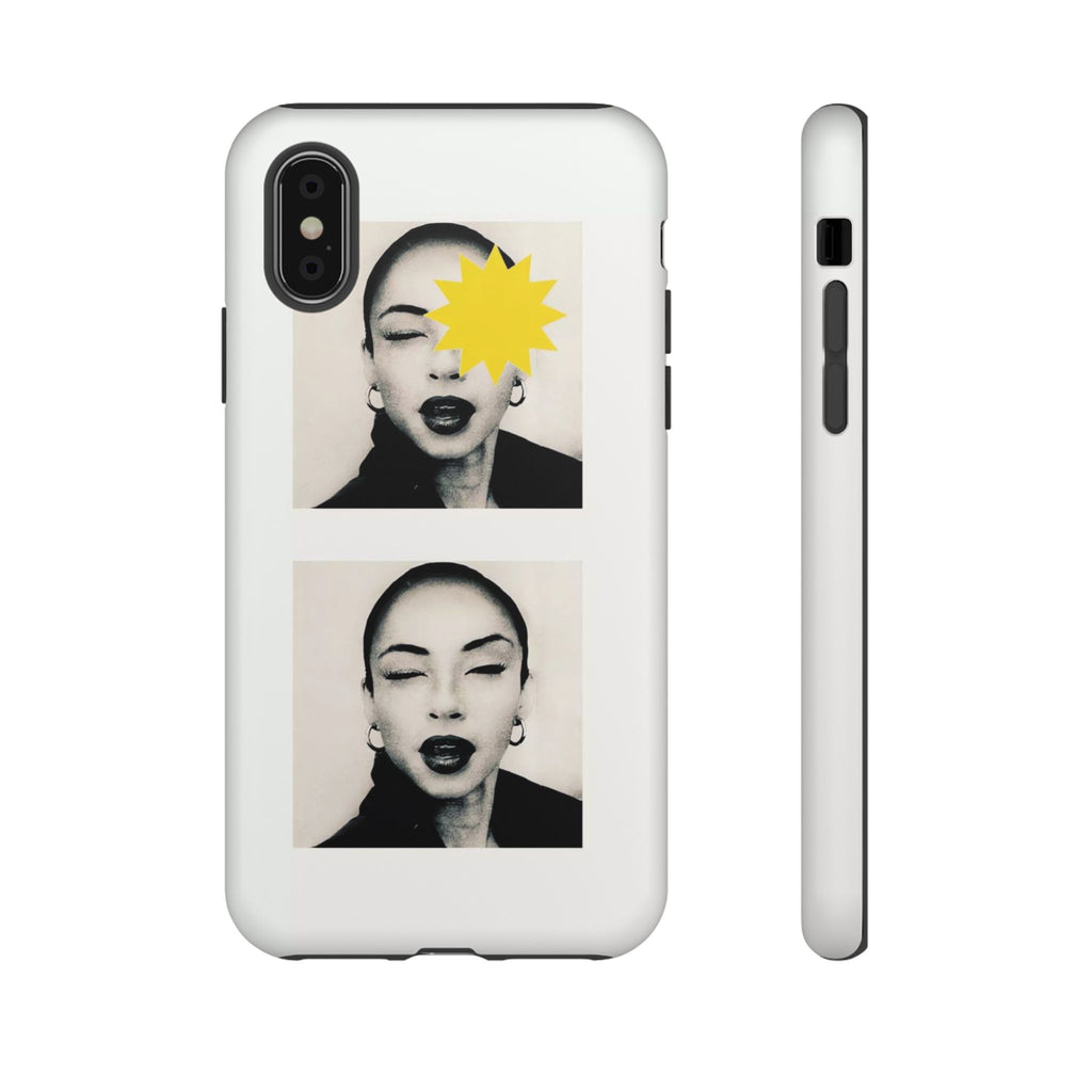 SADE Phone Case — Retro Black & White Portrait with Yellow Sunburst