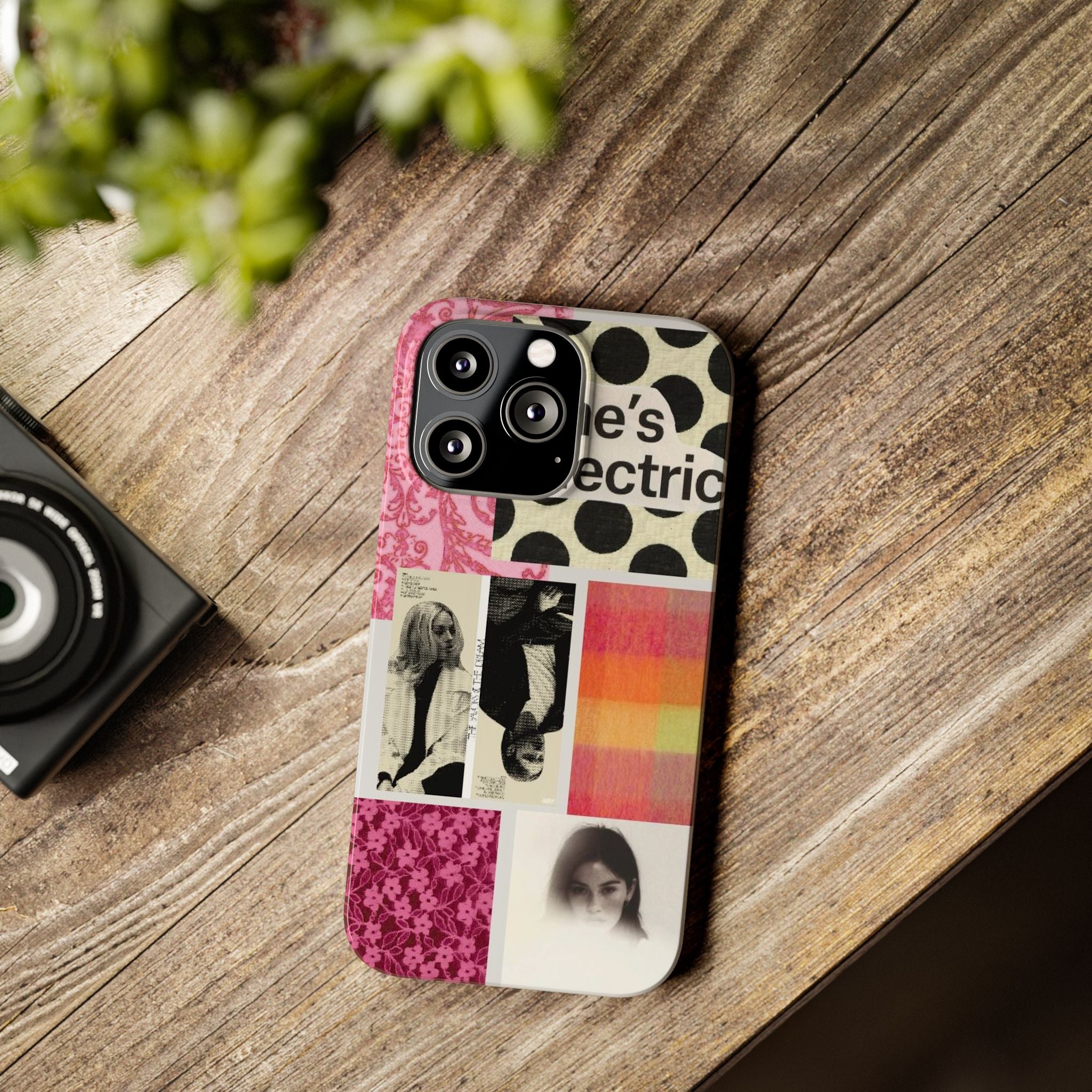Slim Phone Case — 'she's electric' Retro Collage Floral & Photo Design