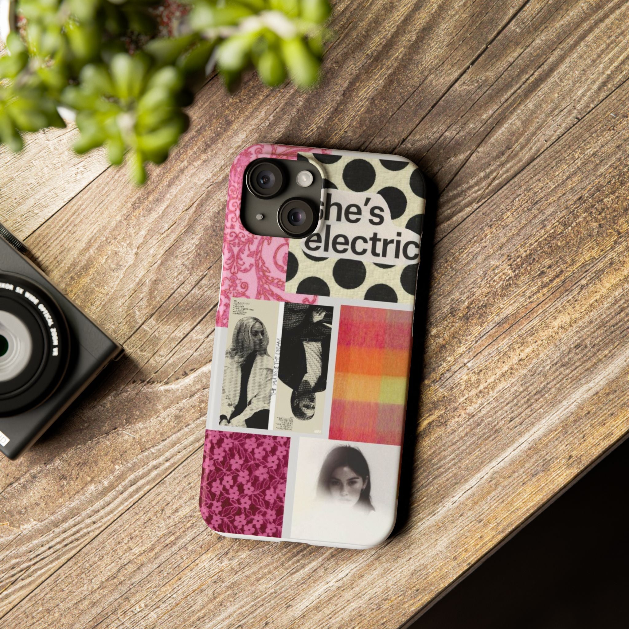 Slim Phone Case — 'she's electric' Retro Collage Floral & Photo Design