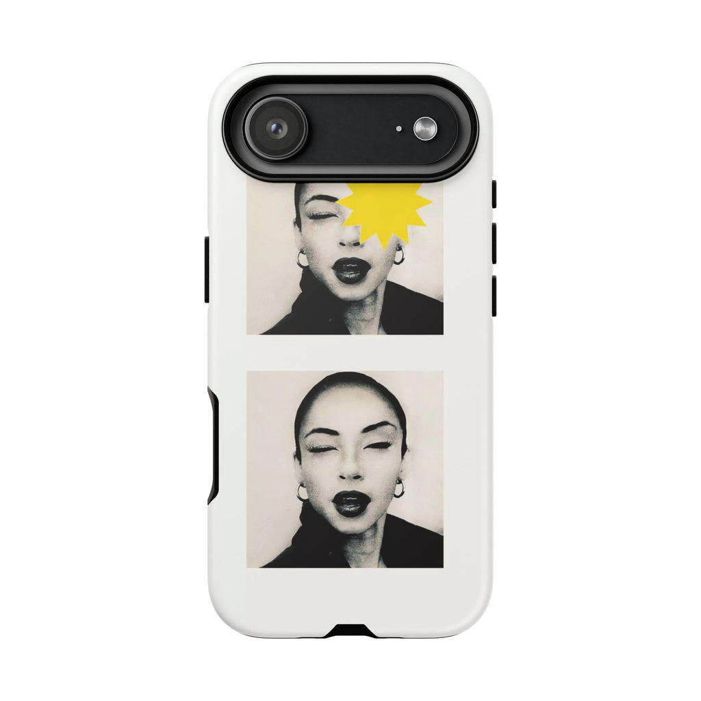 SADE Phone Case — Retro Black & White Portrait with Yellow Sunburst