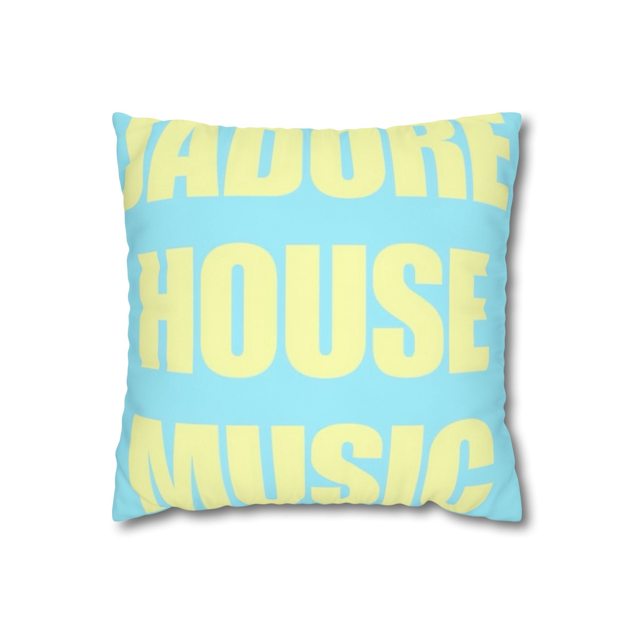 House Music Square Pillow — 'J'Adore House Music' Aqua & Yellow Canvas Throw Pillow
