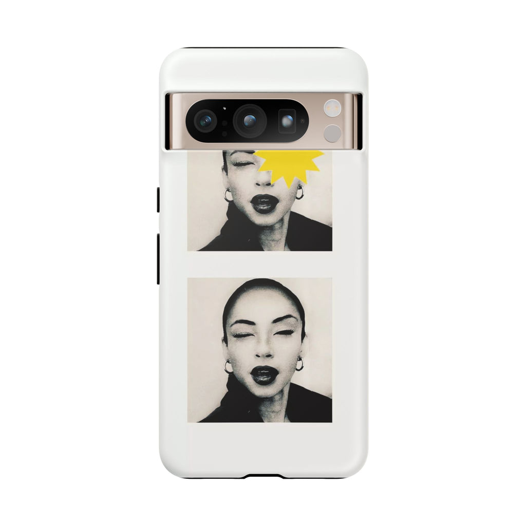 SADE Phone Case — Retro Black & White Portrait with Yellow Sunburst