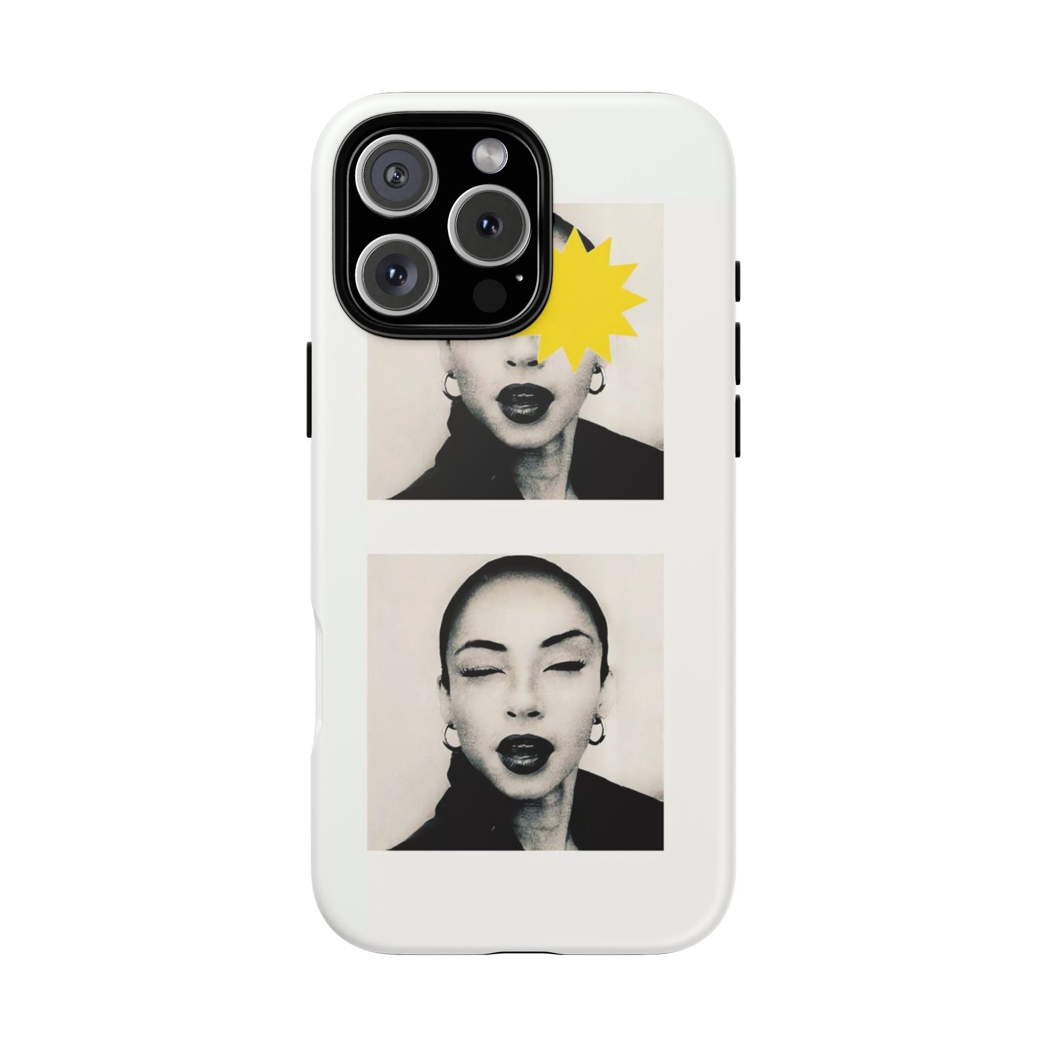 SADE Phone Case — Retro Black & White Portrait with Yellow Sunburst