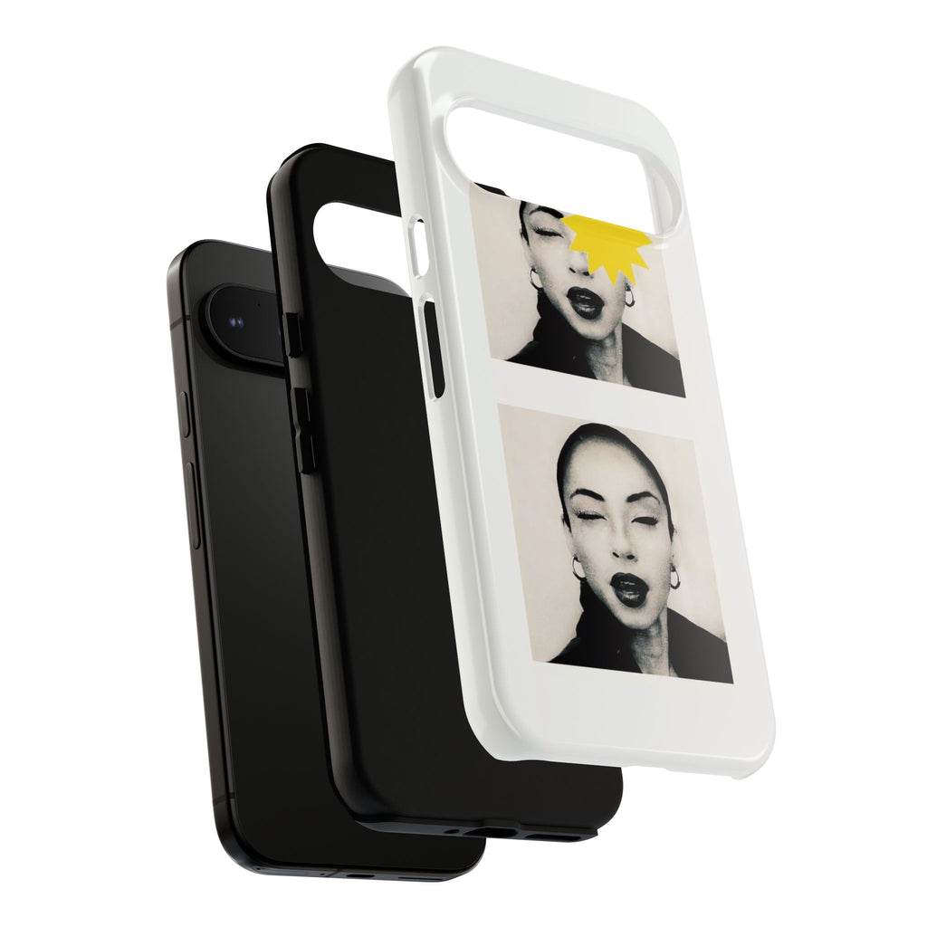 SADE Phone Case — Retro Black & White Portrait with Yellow Sunburst