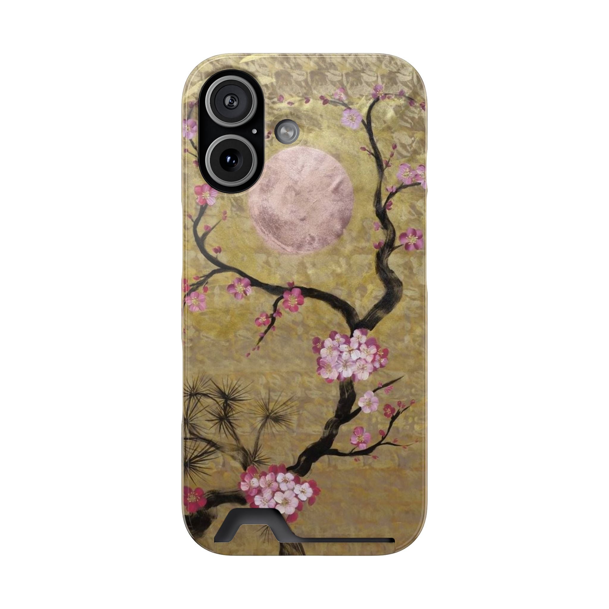 Floral Vase Card-Holder Phone Case — Yellow Vintage Bloom Design