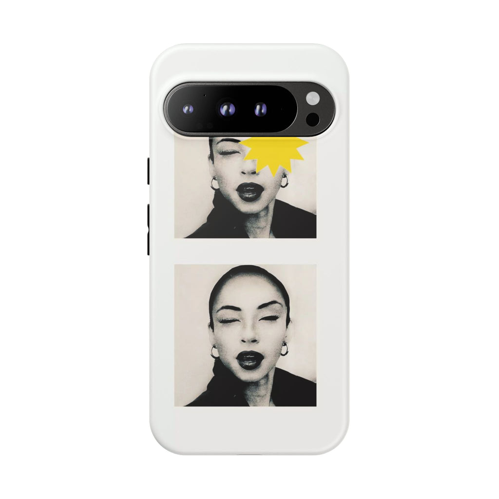 SADE Phone Case — Retro Black & White Portrait with Yellow Sunburst