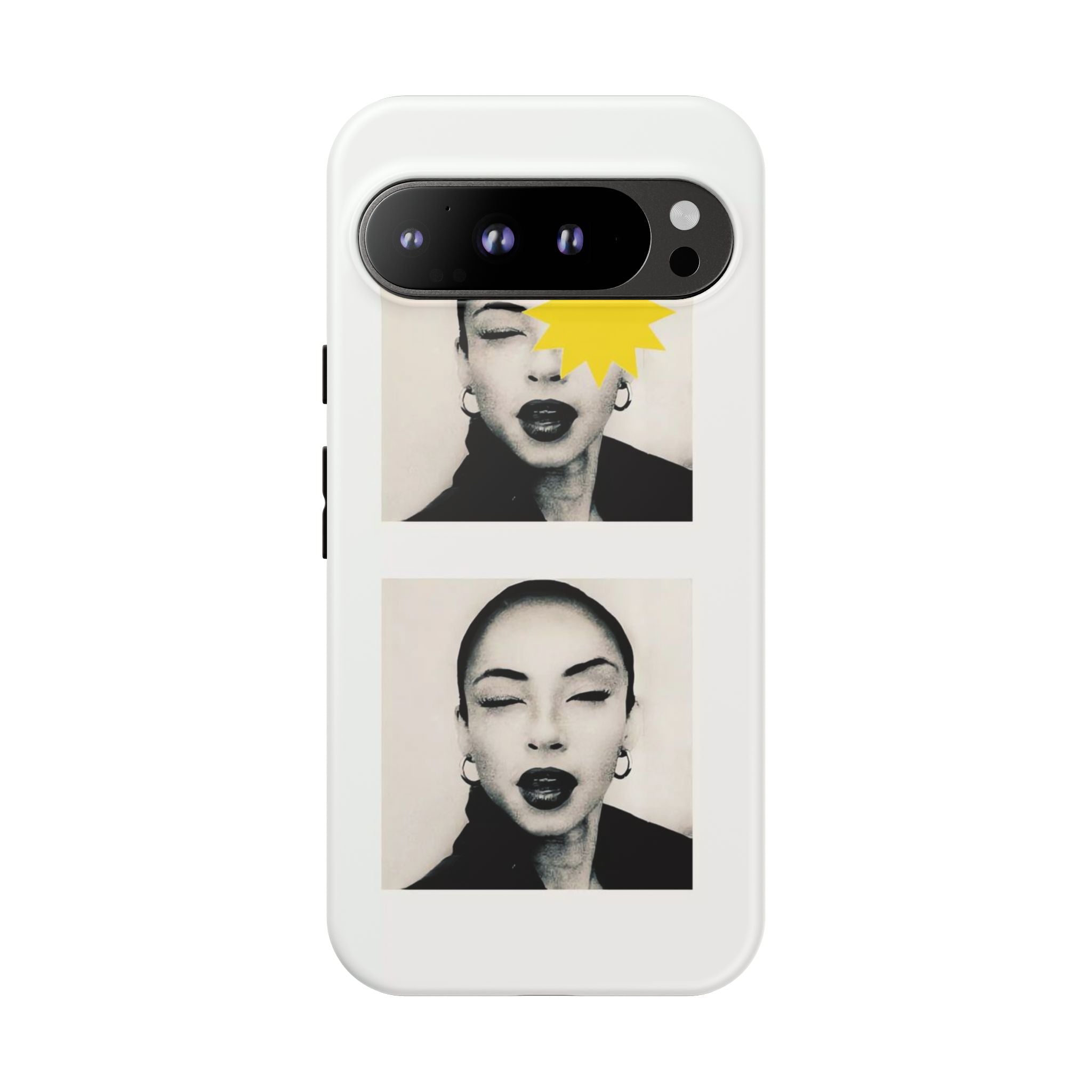 SADE Phone Case — Retro Black & White Portrait with Yellow Sunburst