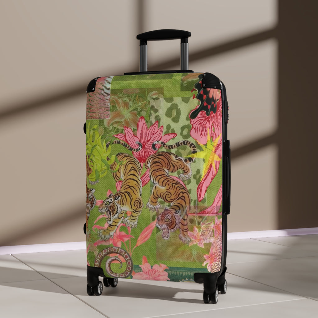 Floral Tiger Print Suitcase — Vibrant Botanical Luggage for Travel
