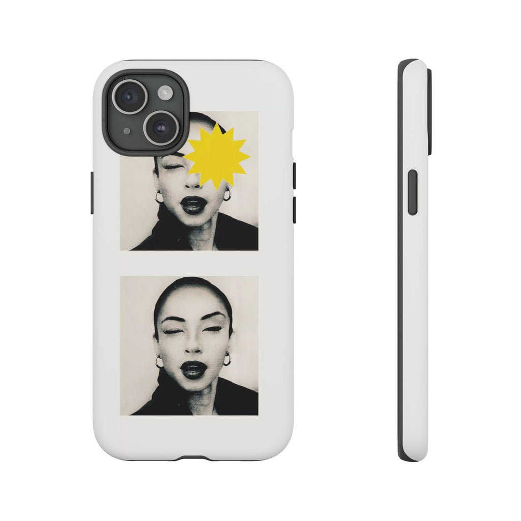 SADE Phone Case — Retro Black & White Portrait with Yellow Sunburst