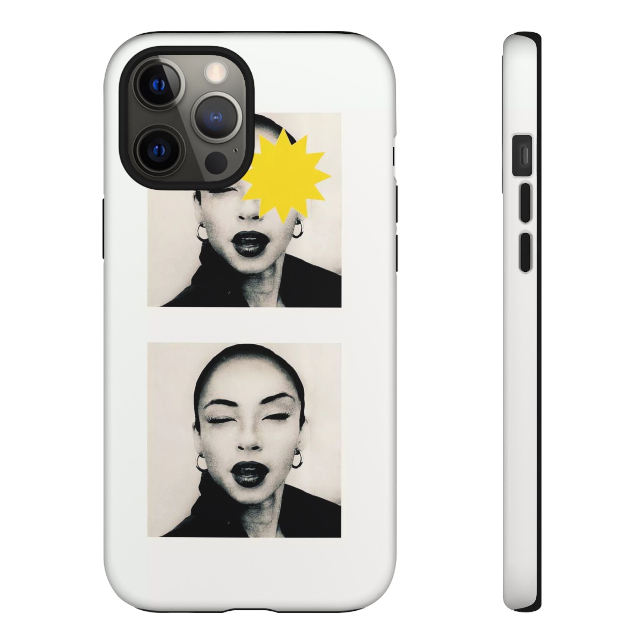 SADE Phone Case — Retro Black & White Portrait with Yellow Sunburst